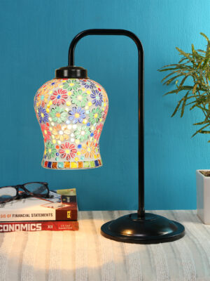 Ambika Home Classic Multi Iron Table Lamp with Designer Shade for Bedroom | Premium Home Decor Bedside Lamp
