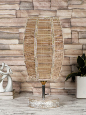 Ambika Home Beige Boho Bamboo White Brushed Decorative  Table Lamp  | Premium Handmade Home Decor | Bedroom Living Room Bedside Hotel Café | WK03