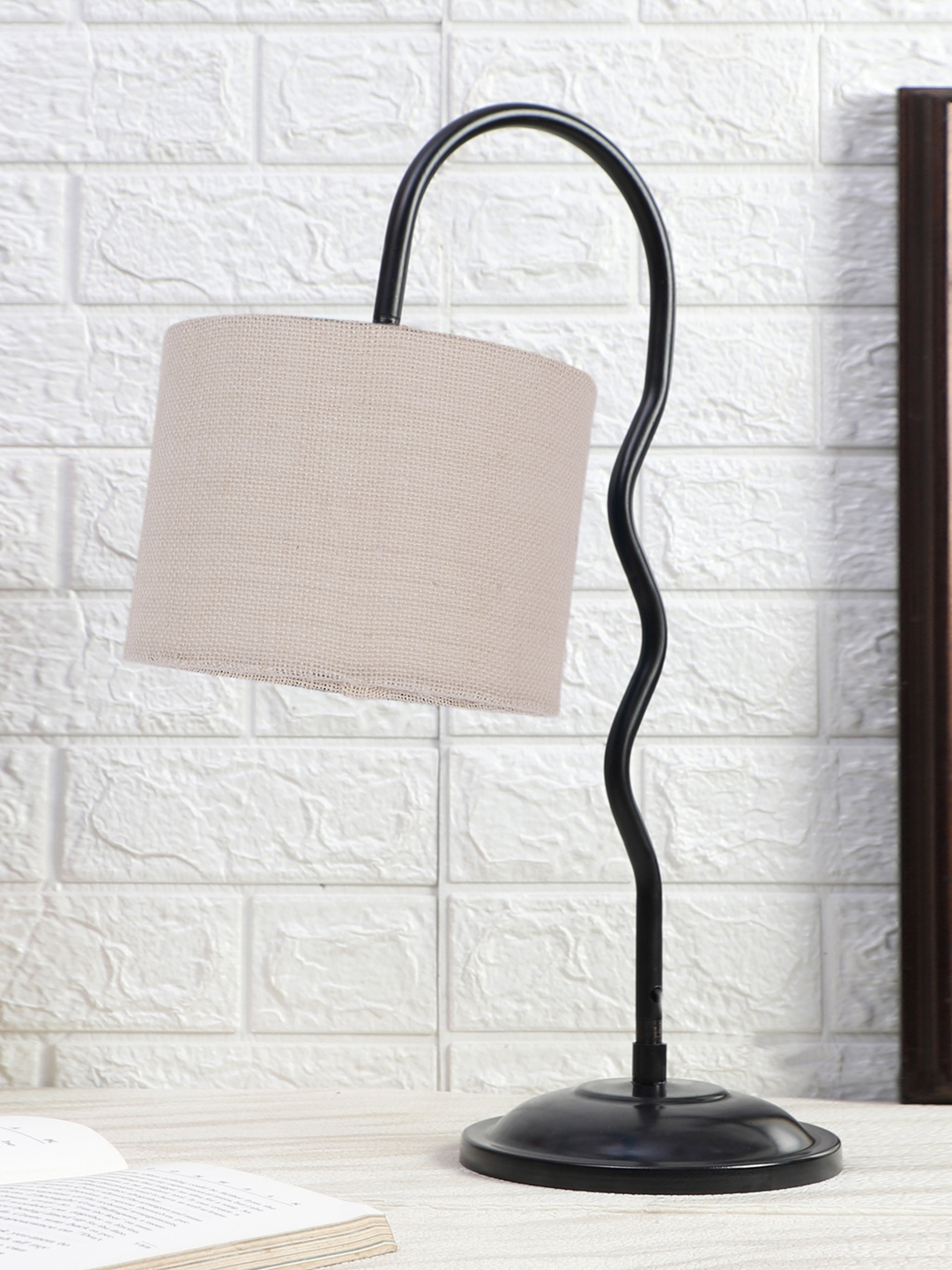 Ambika Home Minimalist White Iron Table Lamp with Designer Shade for Living Room | Premium Home Decor Bedside Lamp