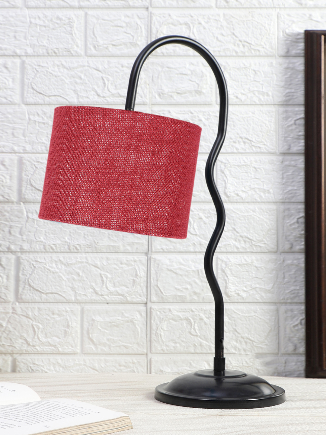Ambika Home Industrial Maroon Iron Table Lamp with Designer Shade for Hotel | Premium Home Decor Bedside Lamp