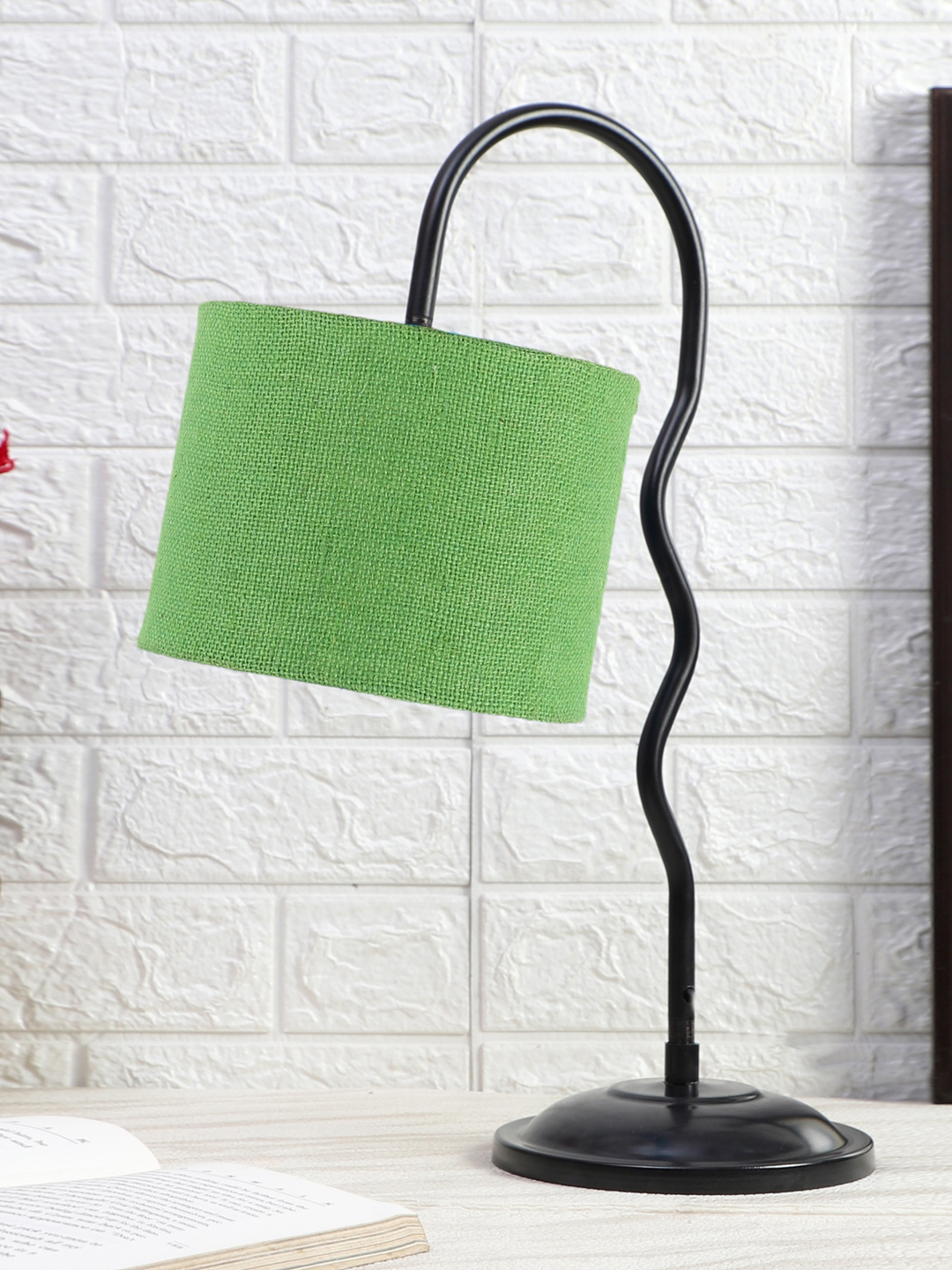 Ambika Home Contemporary Green Iron Table Lamp with Designer Shade for Study | Premium Home Decor Bedside Lamp