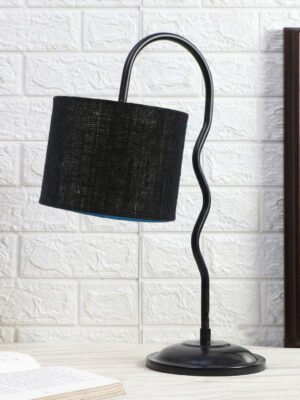Ambika Home Luxury Black Iron Table Lamp with Designer Shade for Cafe | Premium Home Decor Bedside Lamp