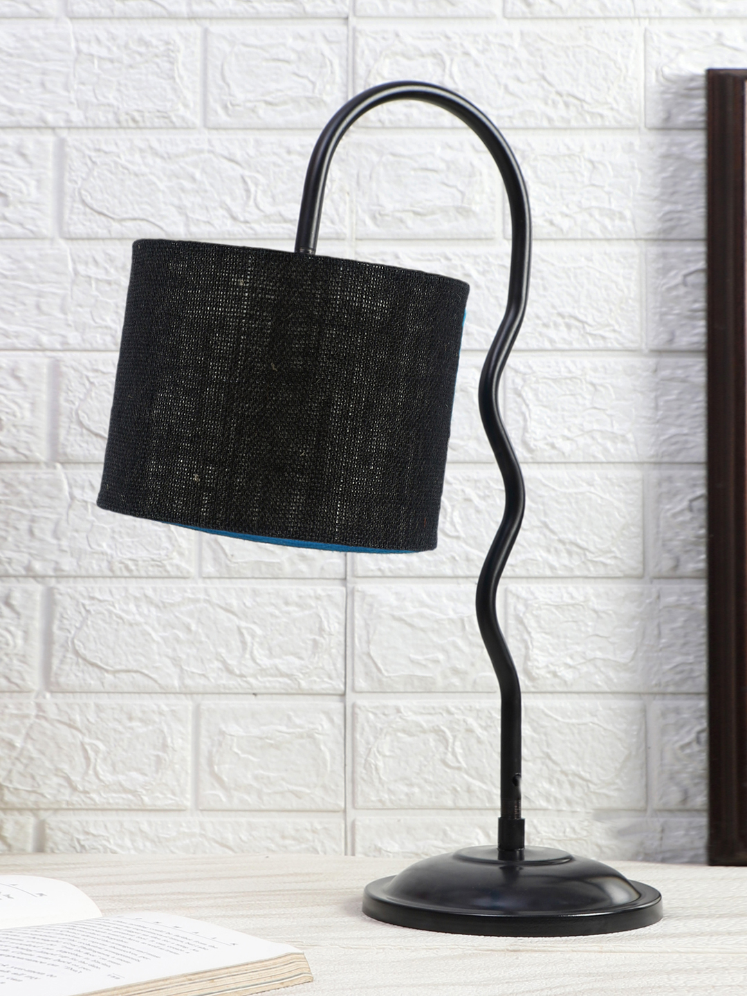 Ambika Home Luxury Black Iron Table Lamp with Designer Shade for Cafe | Premium Home Decor Bedside Lamp