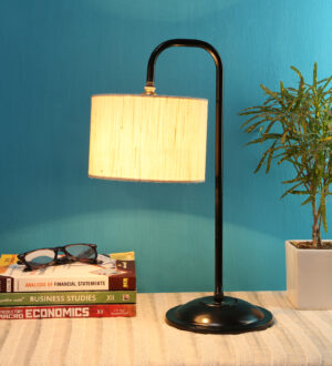 Ambika Home Modern off-white Iron Table Lamp with Designer Shade for Cafe | Premium Home Decor Bedside Lamp