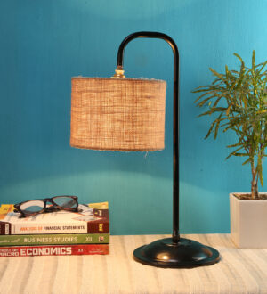 Ambika Home Scandinavian Beige Iron Table Lamp with Designer Shade for Restaurant | Premium Home Decor Bedside Lamp