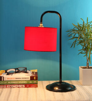 Ambika Home Contemporary Red Iron Table Lamp with Designer Shade for Bedroom | Premium Home Decor Bedside Lamp