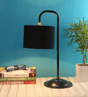Ambika Home Minimalist Black Iron Table Lamp with Designer Shade for Living Room | Premium Home Decor Bedside Lamp