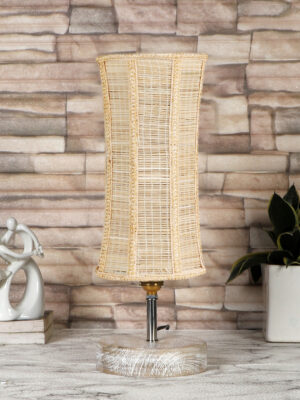 Ambika Home Beige Boho Bamboo White Brushed Decorative  Table Lamp  | Premium Handmade Home Decor | Bedroom Living Room Bedside Hotel Café | WK01