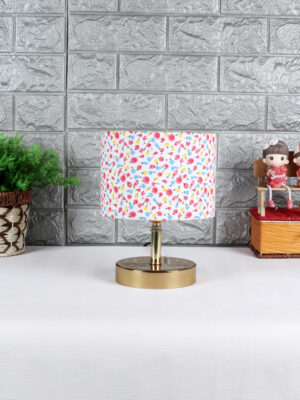 Ambika Home  Multicolor cotton  Table Lamp with Gold Metal Base | Designer Bedside Lamp for Living Room, Bedroom, Hotel, Café & Restaurant