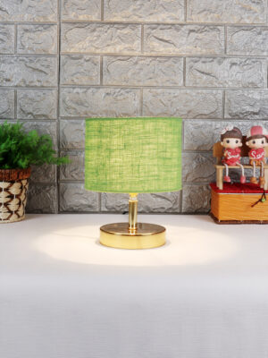 Ambika Home  Green Jute  Table Lamp with Gold Metal Base | Designer Bedside Lamp for Living Room, Bedroom, Hotel, Café & Restaurant