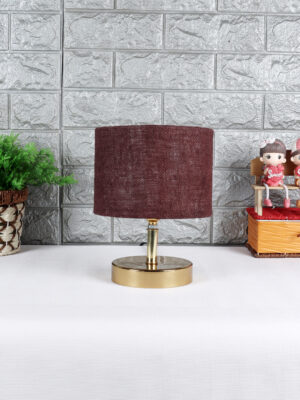 Ambika Home  Brown Jute  Table Lamp with Gold Metal Base | Designer Bedside Lamp for Living Room, Bedroom, Hotel, Café & Restaurant