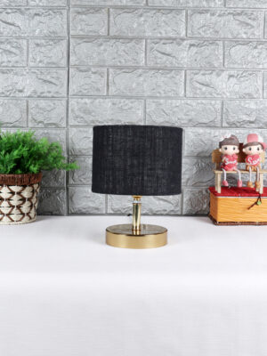 Ambika Home  Black Jute  Table Lamp with Gold Metal Base | Designer Bedside Lamp for Living Room, Bedroom, Hotel, Café & Restaurant