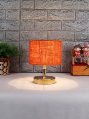 Ambika Home  Orange Jute  Table Lamp with Gold Metal Base | Designer Bedside Lamp for Living Room, Bedroom, Hotel, Café & Restaurant
