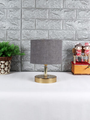 Ambika Home  Grey Jute  Table Lamp with Gold Metal Base | Designer Bedside Lamp for Living Room, Bedroom, Hotel, Café & Restaurant