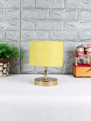 Ambika Home  Yellow Jute  Table Lamp with Gold Metal Base | Designer Bedside Lamp for Living Room, Bedroom, Hotel, Café & Restaurant