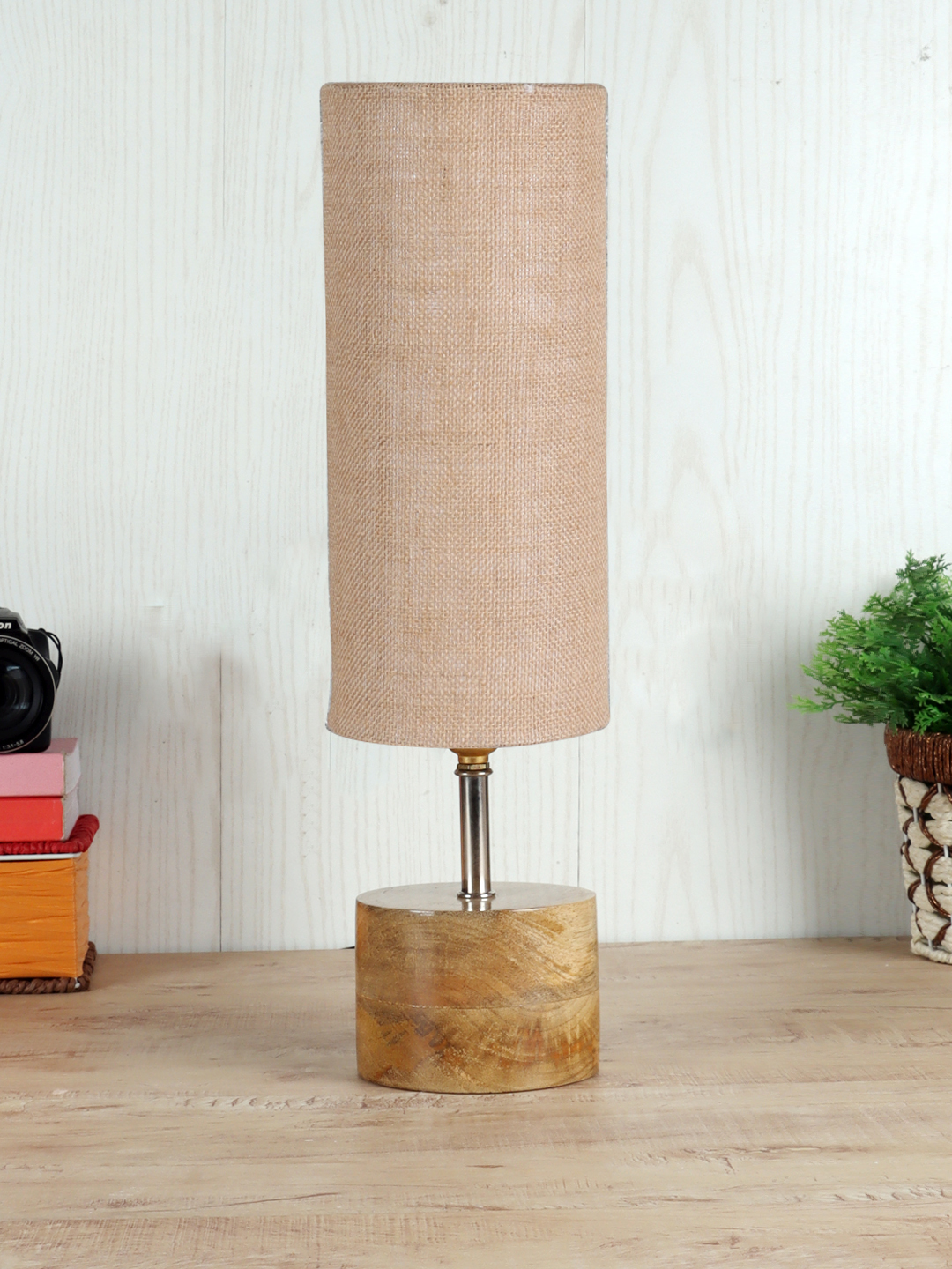 Devansh Pink Jute Table Lamp with Wooden Base | Decorative Bedside Lamp for Living Room, Bedroom, Hotel, Café, Restaurant & Home Décor