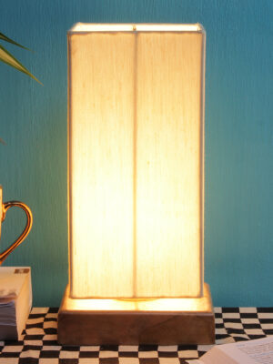 Ambika Home Wood Wood Table Lamps with off-white cotton Shade | Square Shade & Square Base | Bedside Lamp for Bedroom, Living Room, Study, Office, Hotel, Café & Restaurant | Modern Home Decor | E27 Holder