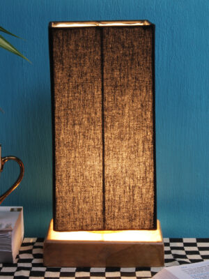Ambika Home Wood Wood Table Lamps with Black cotton Shade | Square Shade & Square Base | Bedside Lamp for Bedroom, Living Room, Study, Office, Hotel, Café & Restaurant | Modern Home Decor | E27 Holder