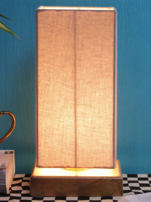 Ambika Home Wood Wood Table Lamps with Grey cotton Shade | Square Shade & Square Base | Bedside Lamp for Bedroom, Living Room, Study, Office, Hotel, Café & Restaurant | Modern Home Decor | E27 Holder