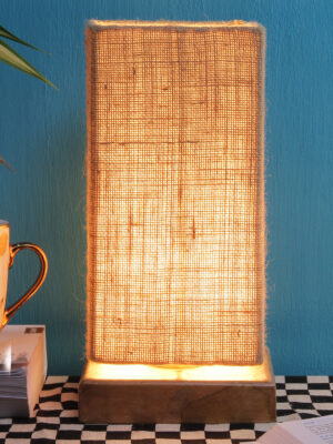 Ambika Home Wood Wood Table Lamps with Beige Jute Shade | Square Shade & Square Base | Bedside Lamp for Bedroom, Living Room, Study, Office, Hotel, Café & Restaurant | Modern Home Decor | E27 Holder
