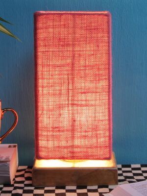 Ambika Home Wood Wood Table Lamps with Pink Jute Shade | Square Shade & Square Base | Bedside Lamp for Bedroom, Living Room, Study, Office, Hotel, Café & Restaurant | Modern Home Decor | E27 Holder