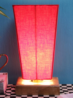 Ambika Home Wood Wood Table Lamps with Red Jute Shade | Pyramid Shade & Square Base | Bedside Lamp for Bedroom, Living Room, Study, Office, Hotel, Café & Restaurant | Modern Home Decor | E27 Holder