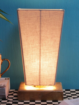 Ambika Home Wood Wood Table Lamps with Grey cotton Shade | Pyramid Shade & Square Base | Bedside Lamp for Bedroom, Living Room, Study, Office, Hotel, Café & Restaurant | Modern Home Decor | E27 Holder
