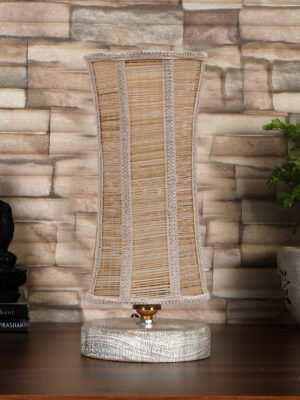 Ambika Home Beige Boho Bamboo White Brushed Decorative  Table Lamp  | Premium Handmade Home Decor | Bedroom Living Room Bedside Hotel Café | WK58