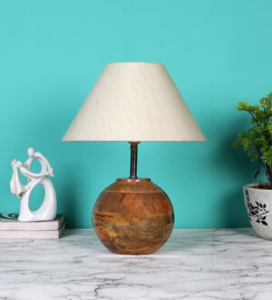 Ambika Home Premium off-white  Cotton  Table Lamp with Wooden Base | Designer Bedside Lamp for Living Room, Bedroom, Hotel, Café & Restaurant