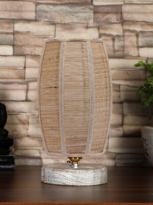 Ambika Home Beige Boho Bamboo White Brushed Decorative  Table Lamp  | Premium Handmade Home Decor | Bedroom Living Room Bedside Hotel Café | WK60