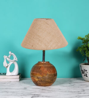 Ambika Home Premium Beige Jute Table Lamp with Wooden Base | Designer Bedside Lamp for Living Room, Bedroom, Hotel, Café & Restaurant