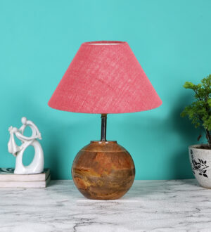 Ambika Home Premium Pink  Jute Table Lamp with Wooden Base | Designer Bedside Lamp for Living Room, Bedroom, Hotel, Café & Restaurant