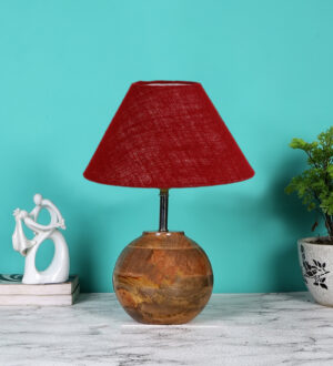 Ambika Home Premium Maroon  Jute Table Lamp with Wooden Base | Designer Bedside Lamp for Living Room, Bedroom, Hotel, Café & Restaurant