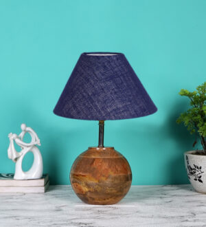 Ambika Home Premium Blue Jute Table Lamp with Wooden Base | Designer Bedside Lamp for Living Room, Bedroom, Hotel, Café & Restaurant
