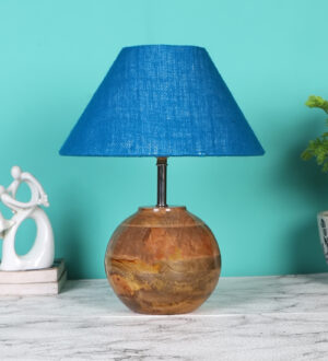 Ambika Home Premium Turquoise Jute Table Lamp with Wooden Base | Designer Bedside Lamp for Living Room, Bedroom, Hotel, Café & Restaurant