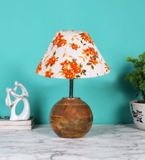 Ambika Home Premium Multi  Cotton  Table Lamp with Wooden Base | Designer Bedside Lamp for Living Room, Bedroom, Hotel, Café & Restaurant