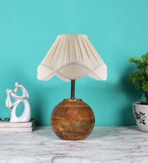 Ambika Home Premium off-white  Cotton  Table Lamp with Wooden Base | Designer Bedside Lamp for Living Room, Bedroom, Hotel, Café & Restaurant