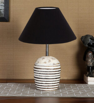 Ambika Home Premium Black  Cotton  Table Lamp with Wooden Base | Designer Bedside Lamp for Living Room, Bedroom, Hotel, Café & Restaurant