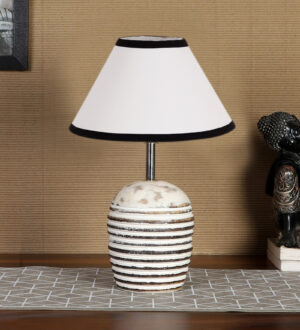 Ambika Home Premium Multi Cotton  Table Lamp with Wooden Base | Designer Bedside Lamp for Living Room, Bedroom, Hotel, Café & Restaurant