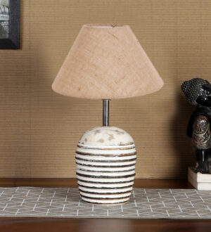 Ambika Home Premium Beige Jute Table Lamp with Wooden Base | Designer Bedside Lamp for Living Room, Bedroom, Hotel, Café & Restaurant
