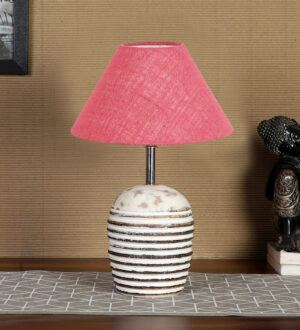 Ambika Home Premium Pink  Jute Table Lamp with Wooden Base | Designer Bedside Lamp for Living Room, Bedroom, Hotel, Café & Restaurant