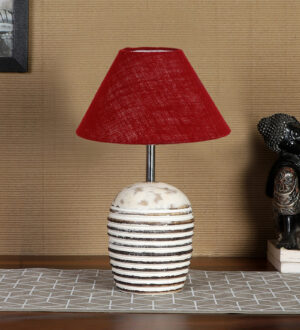 Ambika Home Premium Maroon  Jute Table Lamp with Wooden Base | Designer Bedside Lamp for Living Room, Bedroom, Hotel, Café & Restaurant