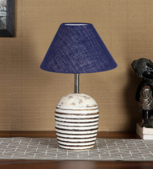 Ambika Home Premium Blue Jute Table Lamp with Wooden Base | Designer Bedside Lamp for Living Room, Bedroom, Hotel, Café & Restaurant