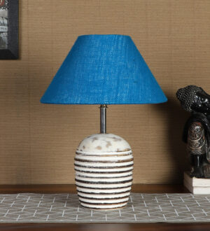 Ambika Home Premium Turquoise Jute Table Lamp with Wooden Base | Designer Bedside Lamp for Living Room, Bedroom, Hotel, Café & Restaurant