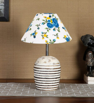 Ambika Home Premium Multi  Cotton  Table Lamp with Wooden Base | Designer Bedside Lamp for Living Room, Bedroom, Hotel, Café & Restaurant