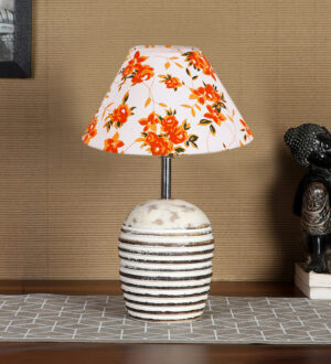 Ambika Home Premium Multi  Cotton  Table Lamp with Wooden Base | Designer Bedside Lamp for Living Room, Bedroom, Hotel, Café & Restaurant