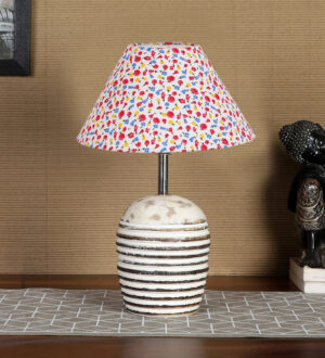 Ambika Home Premium Multi  Cotton  Table Lamp with Wooden Base | Designer Bedside Lamp for Living Room, Bedroom, Hotel, Café & Restaurant
