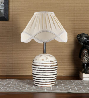 Ambika Home Premium off-white  Cotton  Table Lamp with Wooden Base | Designer Bedside Lamp for Living Room, Bedroom, Hotel, Café & Restaurant