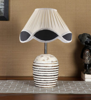 Ambika Home Premium Multi Cotton  Table Lamp with Wooden Base | Designer Bedside Lamp for Living Room, Bedroom, Hotel, Café & Restaurant
