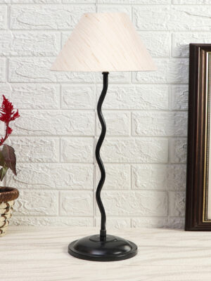 Ambika Home Minimalist off-white Iron Table Lamp with Designer Shade for Hotel | Premium Home Decor Bedside Lamp